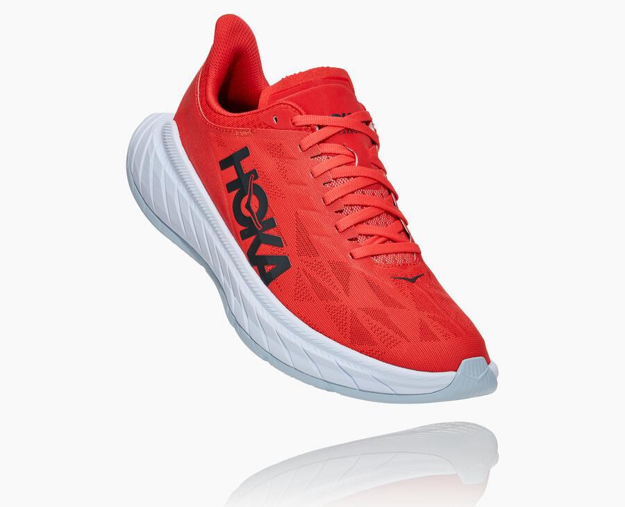 Hoka Mens Running Shoes NZ - Hoka Carbon X 2 Red/White (OKV128639)